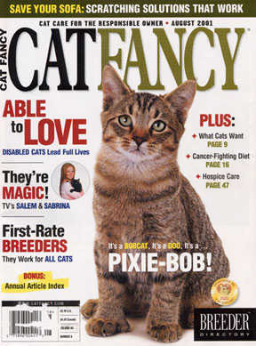 Our Pixiebob kitten, Special Agent Fourby, on the cover of Cat Fancy, Aug. 2001