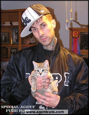 Musician Travis Barker and Special Agent Sergio, a Pixie Bob kitten